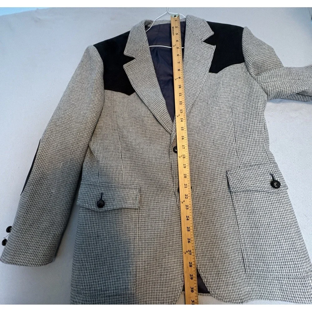 Mens Pendleton Wool Tweed Leather Western Cowboy Jacket‎ Blazer Gray/Black Sz 44